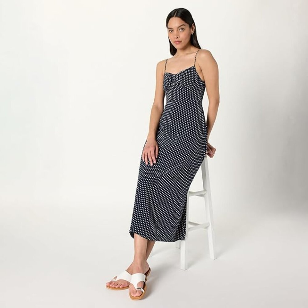 NWT The Drop Women’s Linea Spaghetti Strap Maxi Dress w/ Front Slit, Navy Polk